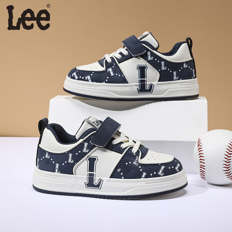 Lee童鞋春季儿童运动鞋女童魔术贴百搭休闲鞋户外低帮板鞋男大童 米蓝   30 【建议脚长185mm】