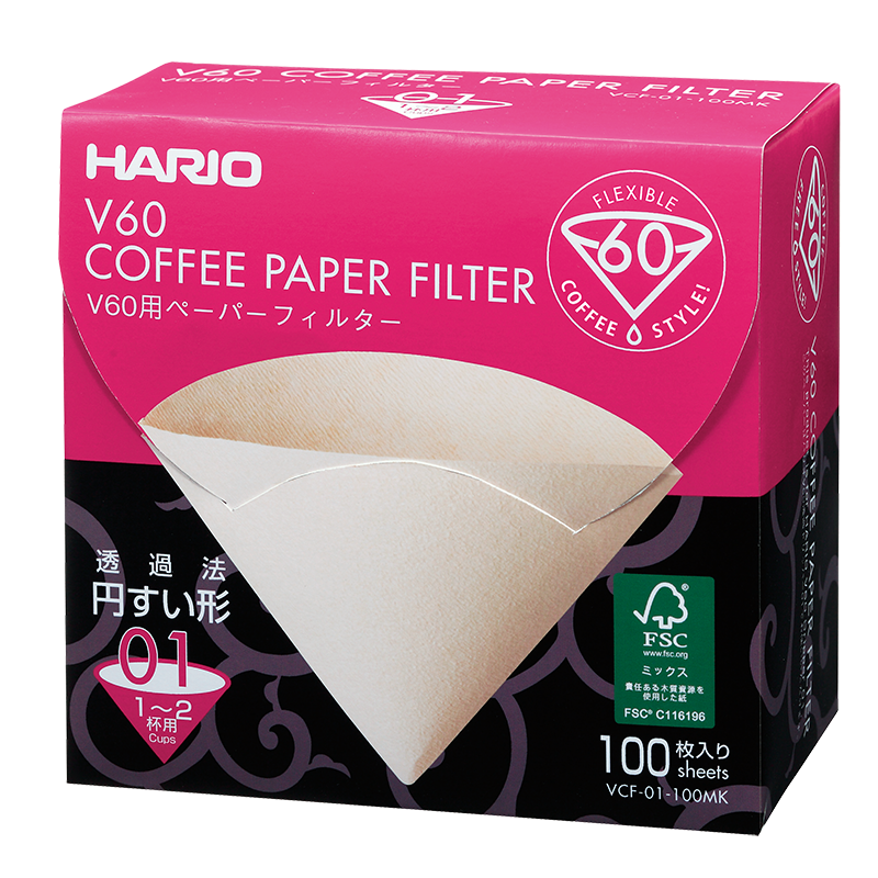 HARIO日本进口咖啡滤纸V60原木便携滴漏式手冲咖啡粉过滤网VCF 100枚盒装01号