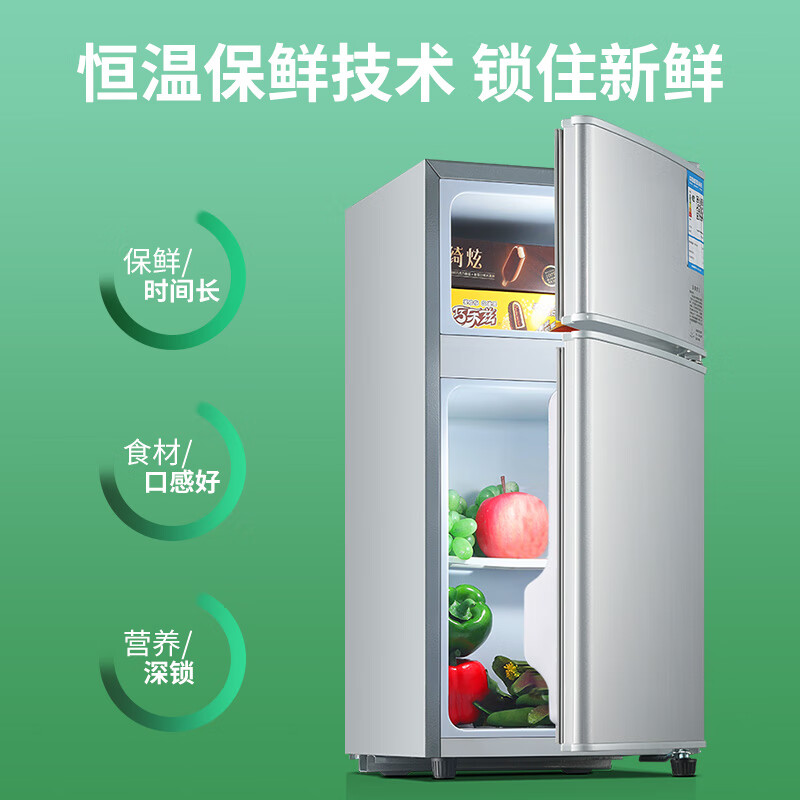 小鸭牌小冰箱迷你小型家用 冷藏冷冻两用宿舍寝室出租房用双门办公室电冰箱节能省电 一级能效-42L银【四天约一度电】