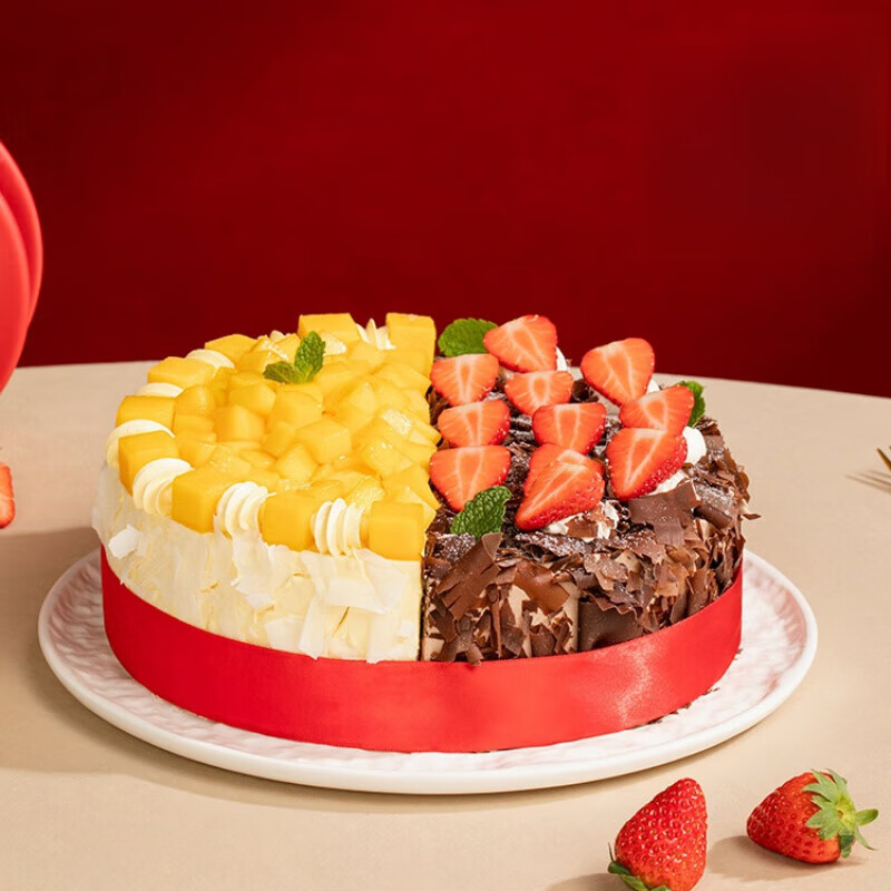 蛋糕动物奶油草莓芒果水果 芒芒寻莓【请备注或留言配送时间】 2磅
