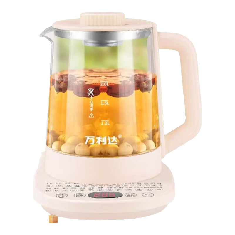 万利达电热水壶烧水壶家用耐用恒温养生壶加厚玻璃自动断电花茶壶食品级 杏色【加厚玻璃】智能恒温 2L