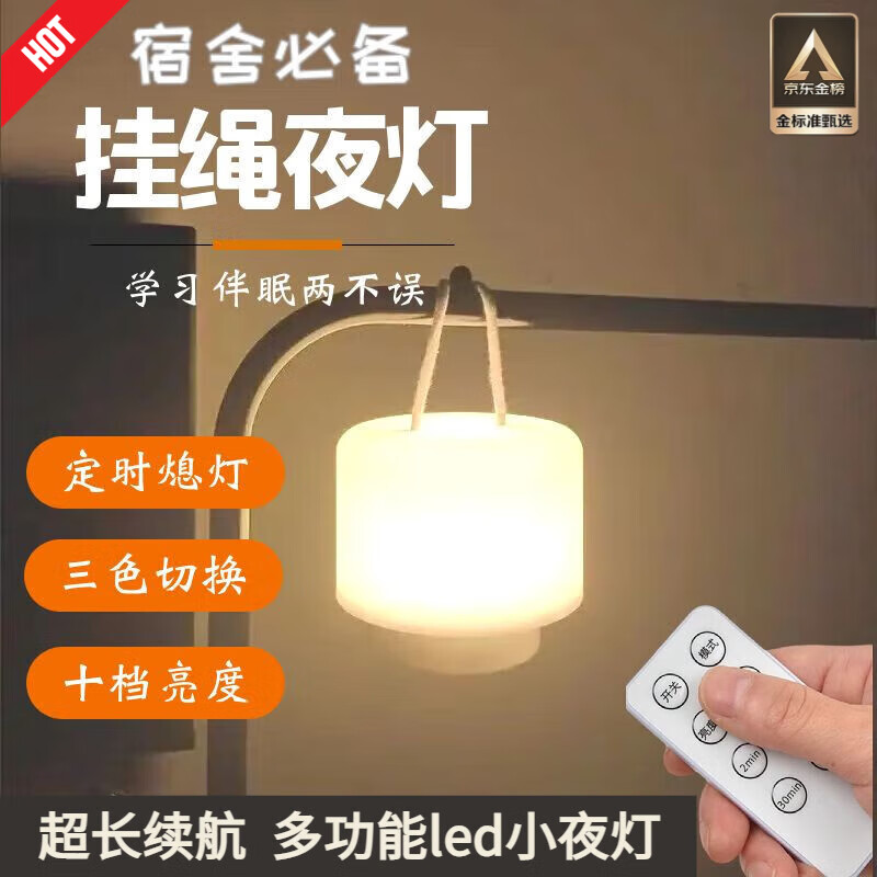 哲初宿舍床上燈床簾掛燈懸掛式照明燈臥室床頭夜燈手提夜光高顏值夜燈 可遙控定時(shí)熄燈遙控三色款-3600