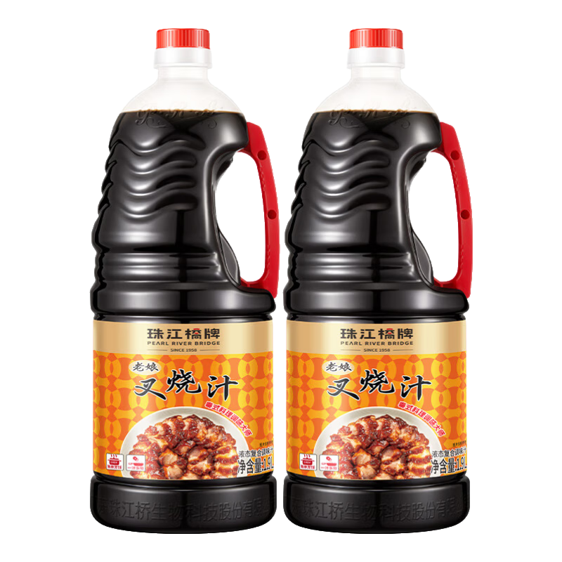 珠江橋牌零添加叉燒醬 老娘叉燒汁 廣式風(fēng)味蜜汁叉燒汁網(wǎng)紅空氣炸鍋搭子醬 叉燒汁1.9L*2
