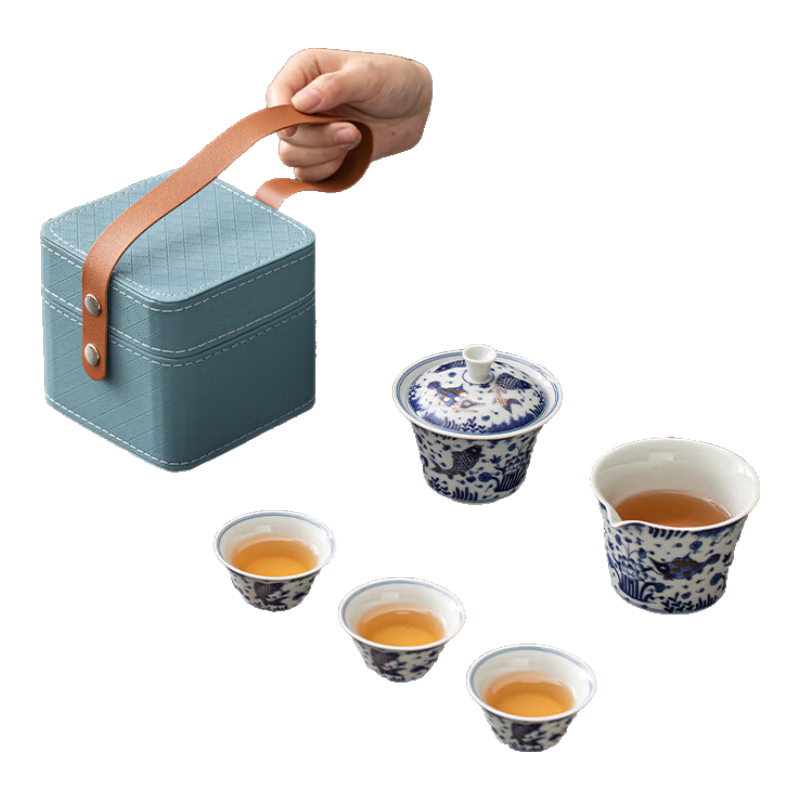 苏氏陶瓷（SUSHI CERAMICS）柴窑青花描金鱼藻纹盖碗旅行便捷茶具非遗大师苏爱珍作品J1072