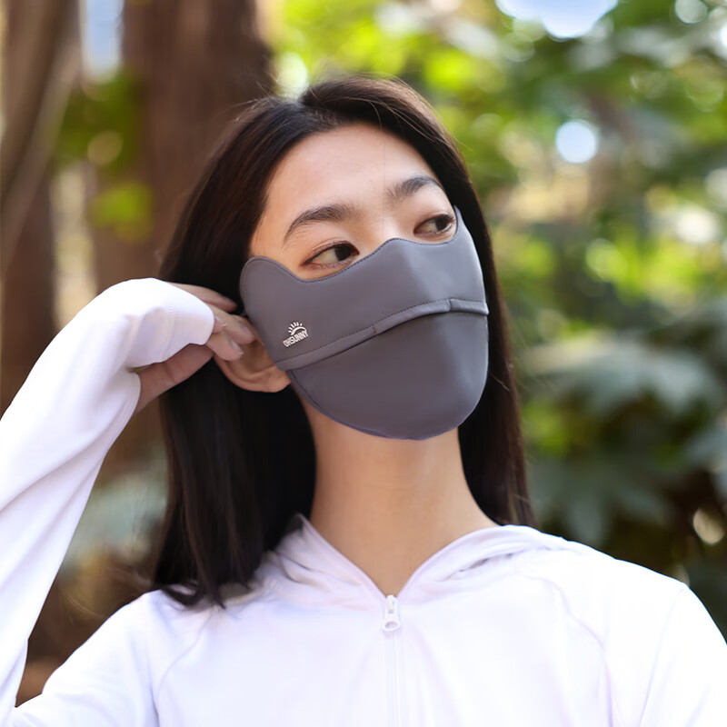 OhSunny防晒口罩女透气防紫外线护眼角遮阳户外开口防晒面罩 素影灰 均码