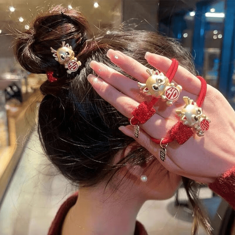 日杂小件龙年新年服饰配件喜庆头绳本命年生效高弹力扎发绳可爱 黑色 4个-九块九专栏-全利兔-实时优惠快报