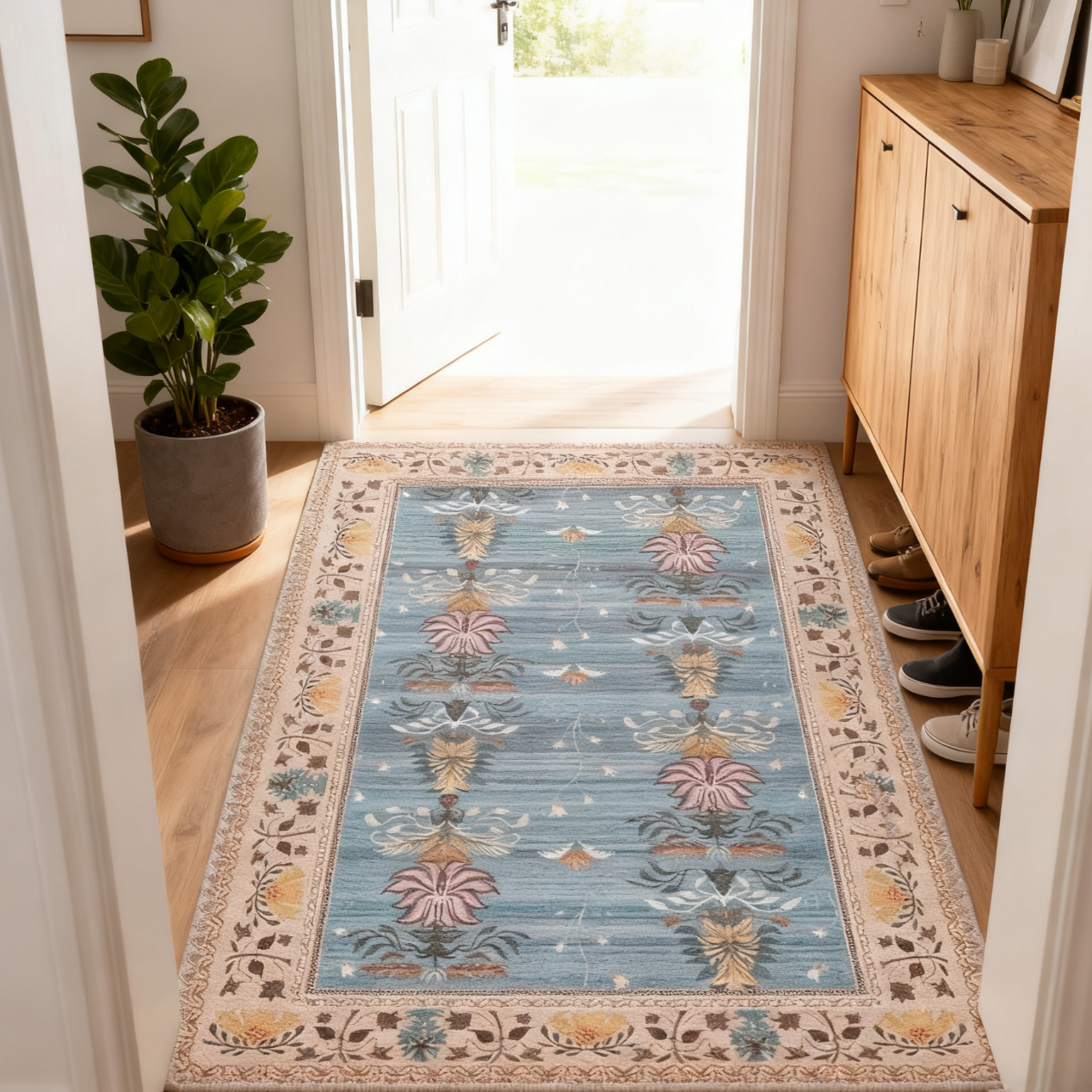 欧纶斯（Oulens）地垫脚垫卧室入户门垫浴室卫生间厕所地垫厨房客厅地毯可水洗裁剪 莫兰迪-蓝 80cm*50cm 【耐磨耐脏丨平绒款】