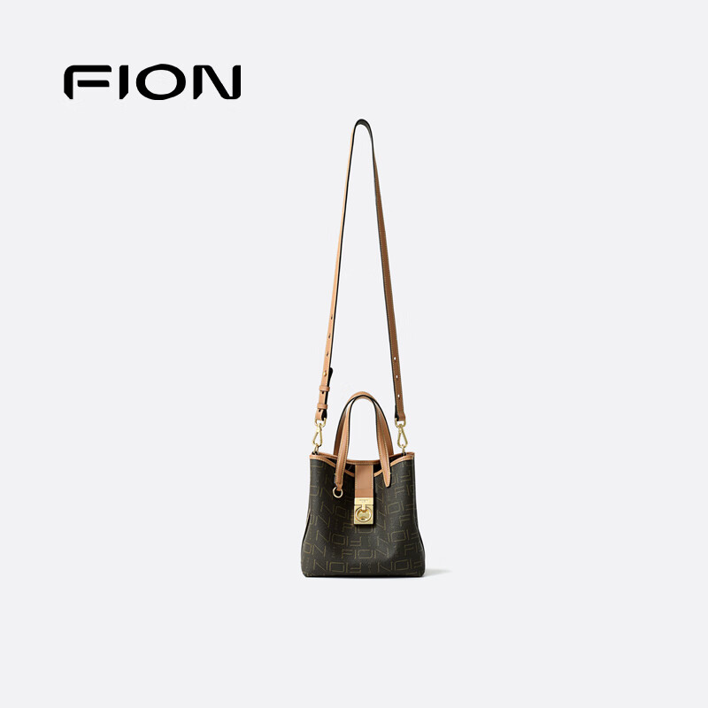 菲安妮（FION）女包新款水桶包时尚手提桶包单肩斜挎包女士包包生日礼物 啡/驼（小款）