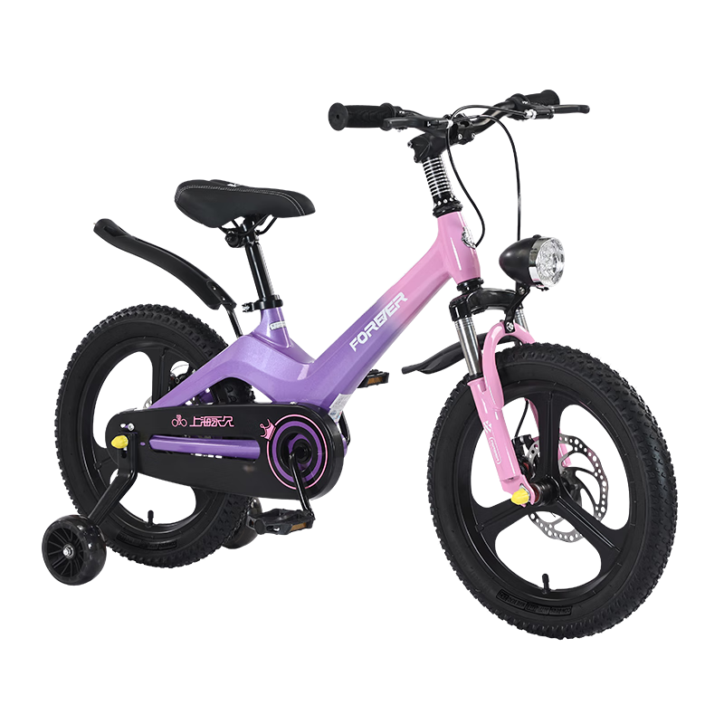 永久兒童自行車3-4-6-9歲男女孩寶寶鎂合金腳踏公主雙碟剎輔助輪單車 【16寸適合5-8歲】一體輪維卡紫