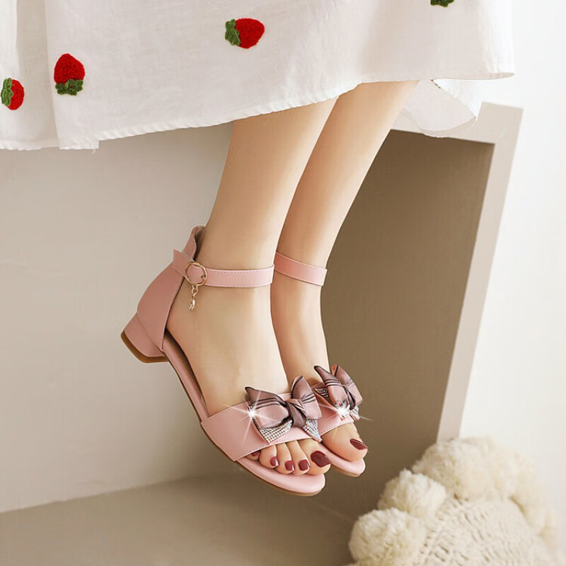 拉公主鞋女童凉鞋夏季新款时尚小女孩蝴蝶结学生中大童鞋儿童高跟鞋