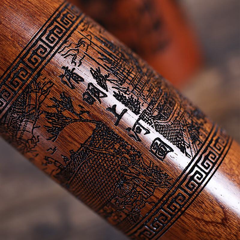 檀轩阁紫砂保温杯紫砂胆茶杯男士款实木外壳红木水杯送父亲生日节日礼物 梨花木-清明上河图(皮盒)300ml