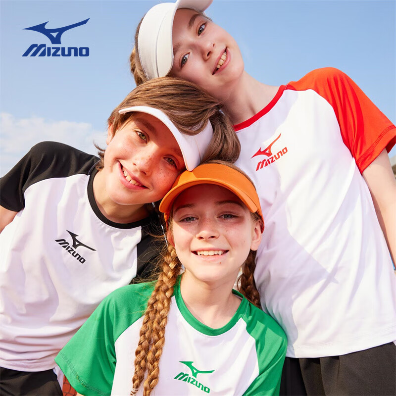 美津浓(MIZUNO)儿童运动套装透气男女同款2026年夏季新款速干运动T恤休闲短裤 黑白 TZ24230273 165 cm (建议身高160-165cm)
