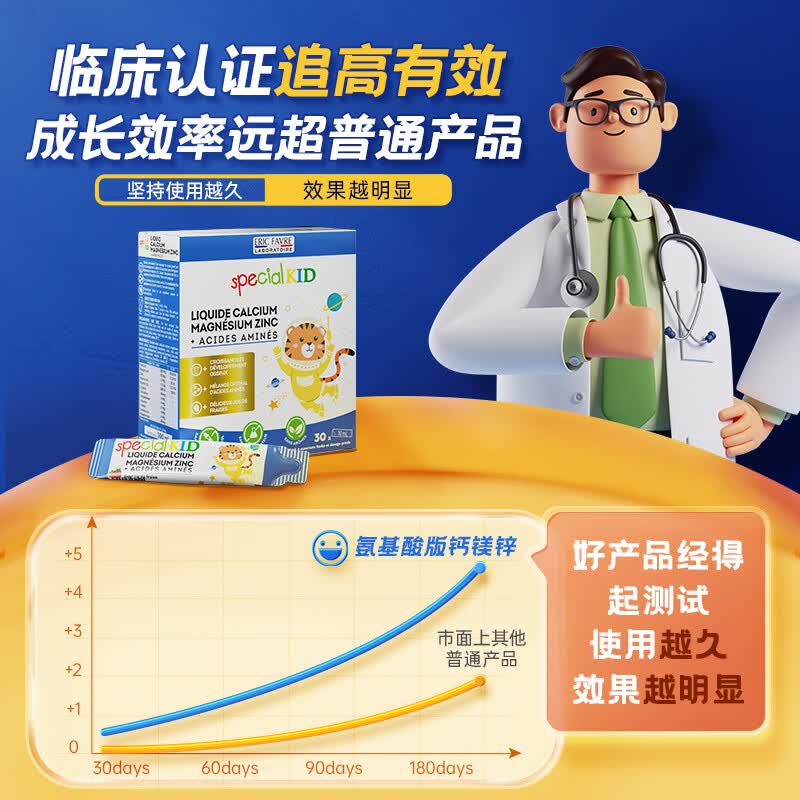 ERIC FAVRE艾瑞可氨基酸钙镁锌婴幼儿补钙宝宝维生素d3液体钙铁锌口服液 【0防腐】氨基酸钙镁锌 3条*1盒