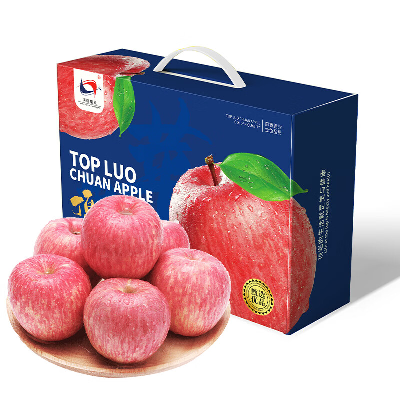 顶端果业陕西洛川苹果红富士新鲜时令水果16枚90mm特大苹果礼盒 单果330g+ 年供装12+4箱