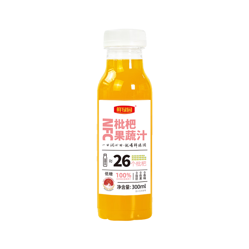 鲜绿园NFC枇杷果汁300ml*8瓶  鲜榨果汁饮料鲜果冷压榨饮品