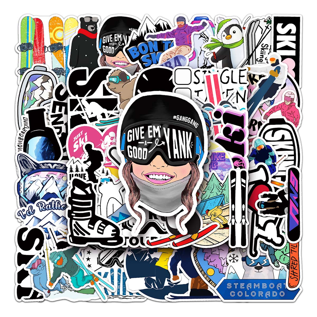 jjyy50张滑雪运动员潮流炫酷贴画 diy手帐笔记本电脑护垫行李箱手机壳