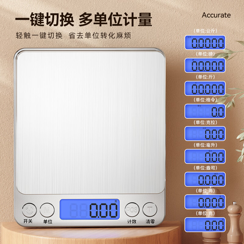 金嫂子小型电子秤克数称高精度厨房秤烘焙称精准家用食物秤称重 电池款 5kg 0.1g