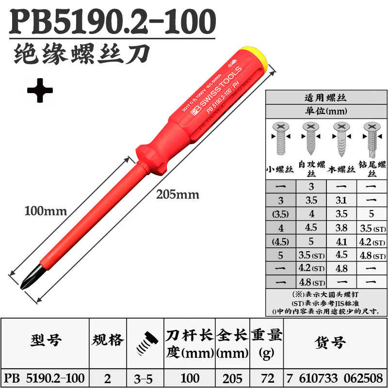 PB SWISSTOOLS��ʿ��PB SWISS TOOLS����Ե��˿�� PB 5190.2-100  ʮ��
