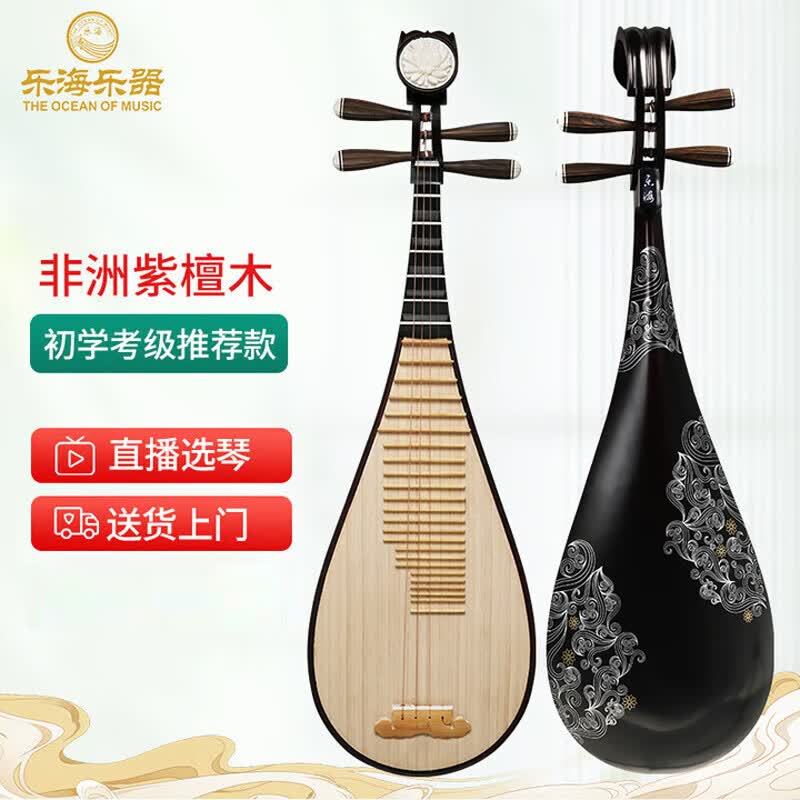 乐海 琵琶初学考级演奏非洲紫檀木材质花开富贵头饰琵琶乐器 直播选琴 972XY连年有余