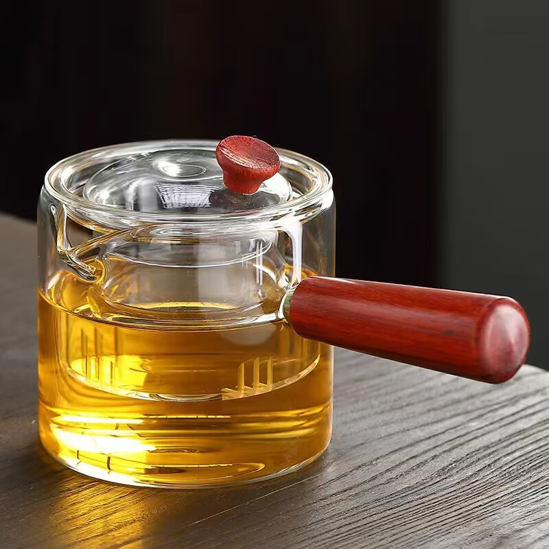简尚恩直觉侧把玻璃煮茶壶加厚耐高温过滤木把煮茶器侧把壶X 透明直觉壶 550ml