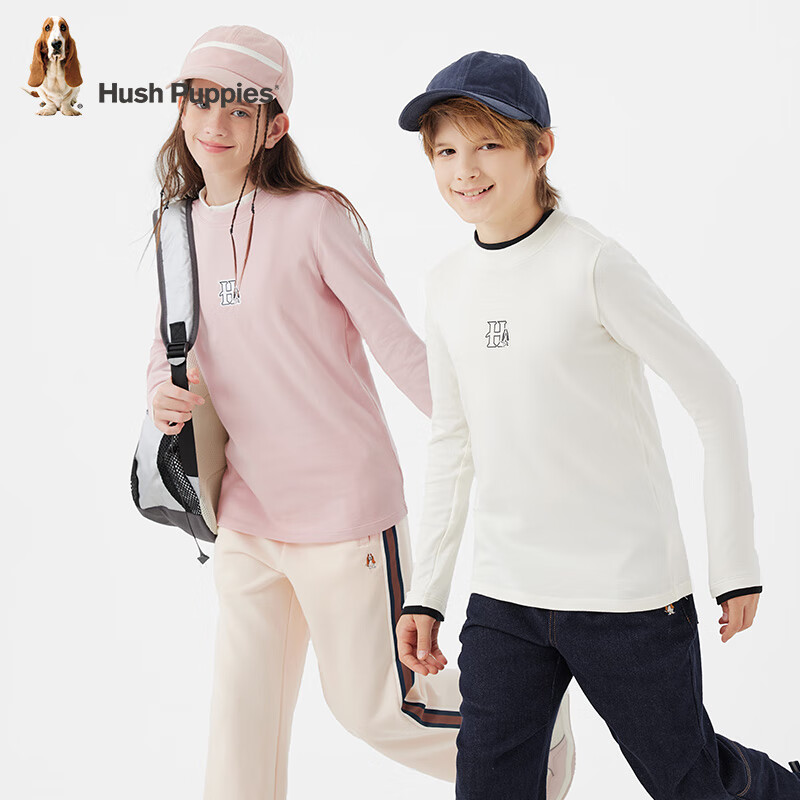 暇步士(Hush Puppies)【经典款】童装儿童男女大童秋季新款舒适气质休闲感打底衫 米白色 120 cm