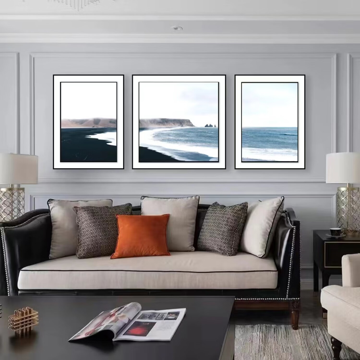 纯手绘悬浮客厅沙发背景墙三联画现代简约轻奢2024年新款 手绘深渊