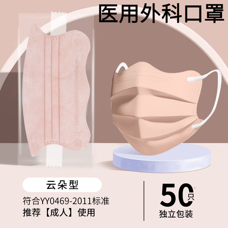 卫士立医用外科3d一次性独立装蝶形防病毒口罩女高颜值2024网红医用马卡 【医用】【云朵形】【五色50只】独立包装