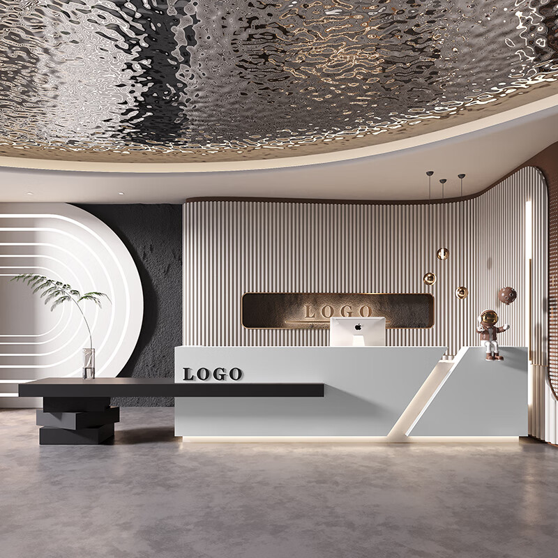 酒店柜台公司会所大气办公前台接待台服装店吧台美容 烤漆白 黑色造型