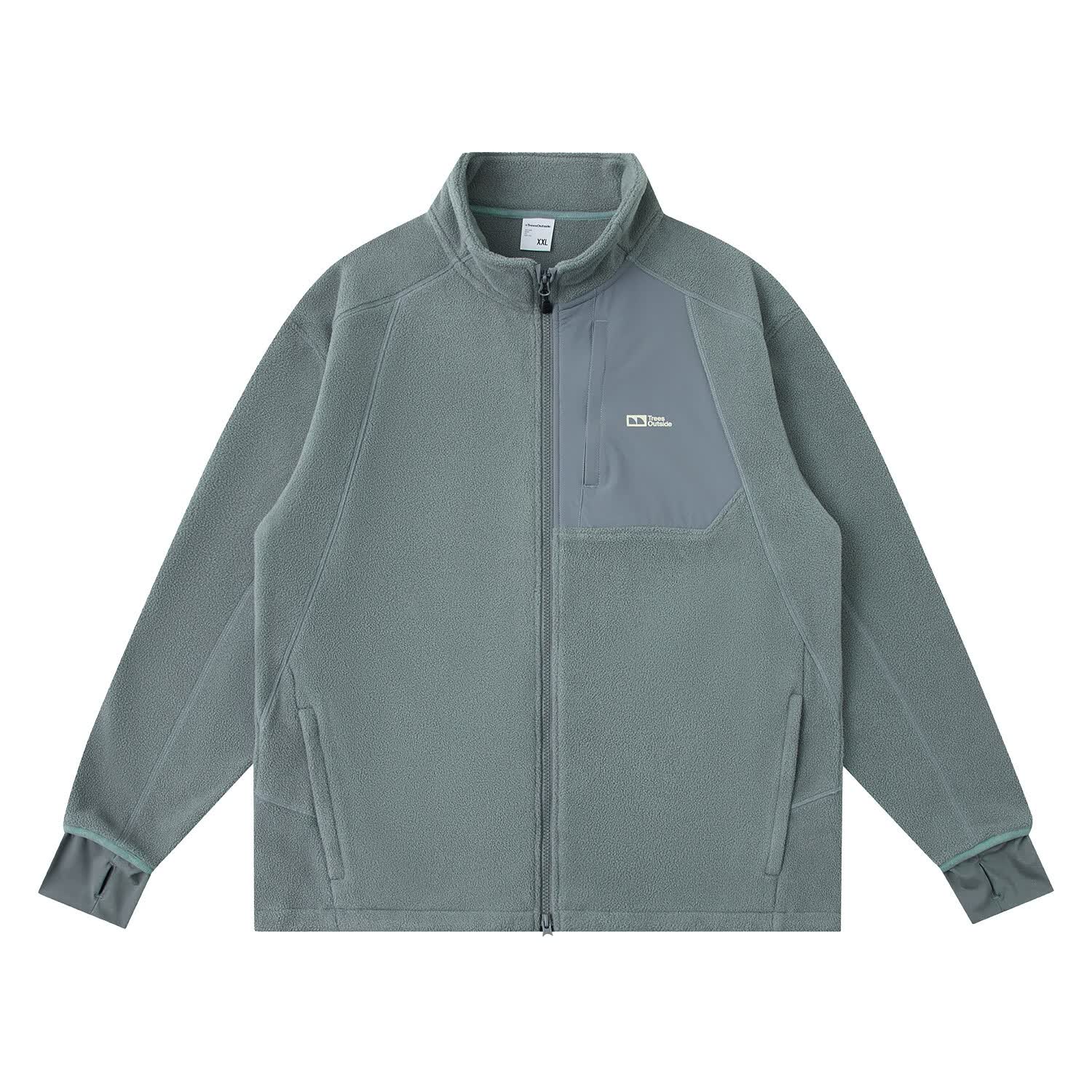 warmtreesTreesOutside秋冬拼接冚线立领250g摇粒绒夹克外套运动上衣服 卵石色+浅米白 S