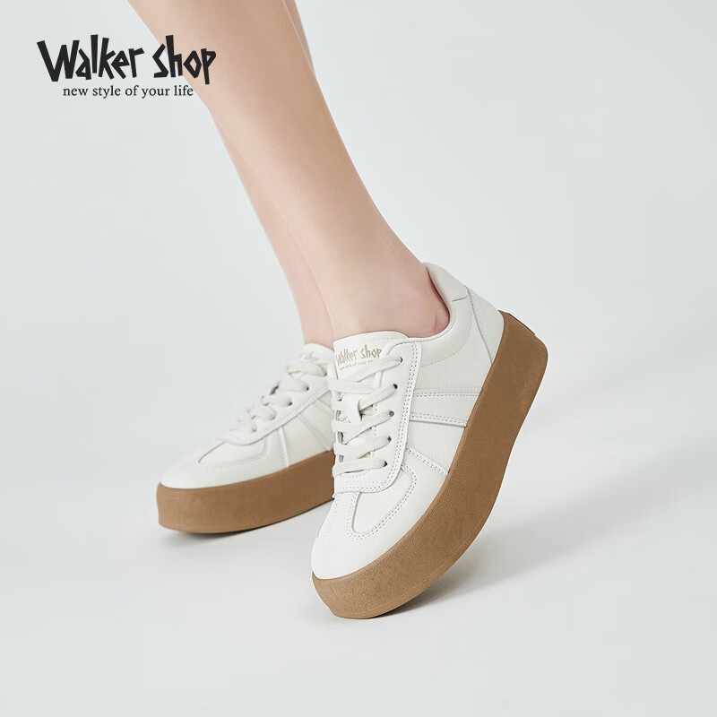 walker shop奥卡索女鞋2024春季休闲板鞋女士厚底德训鞋女v141029 米