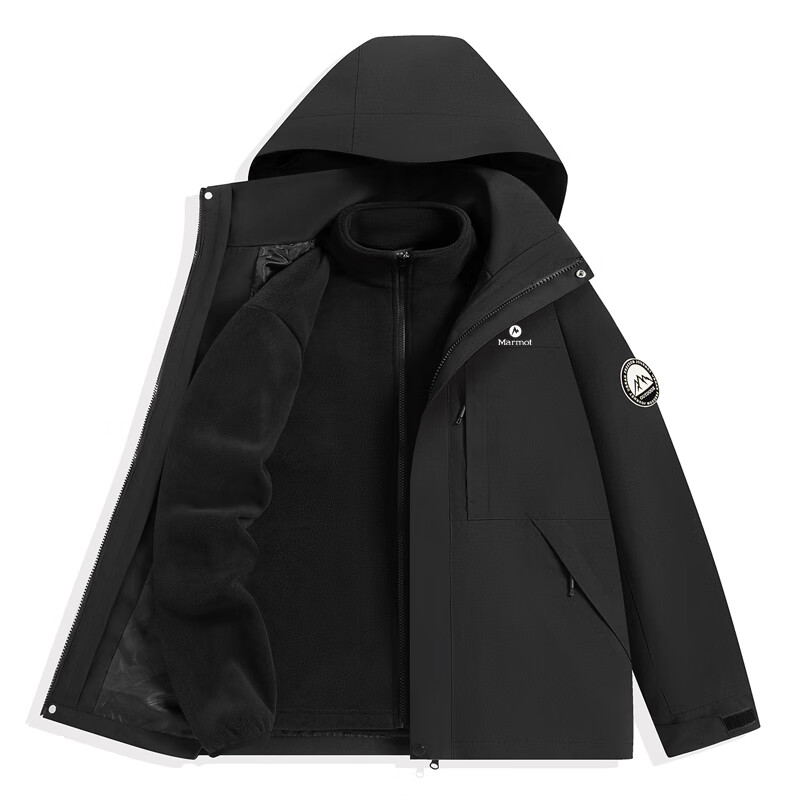 土拨鼠土拨鼠美式户外冲锋衣男女秋冬季节山系户外登山服羽绒三合一 黑色抓绒三合一 XS