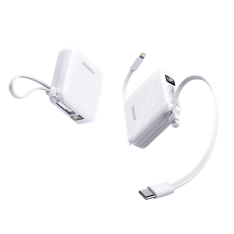 VENIDER【热销1000W+丨2025年新款小方块】充电宝国家3C安全认证可上飞机高铁小巧自带双线适用于苹果华为 云朵白丨Mini自带双线10000mAh 10000毫安大容量丨最新国标3C认证丨双线闪充