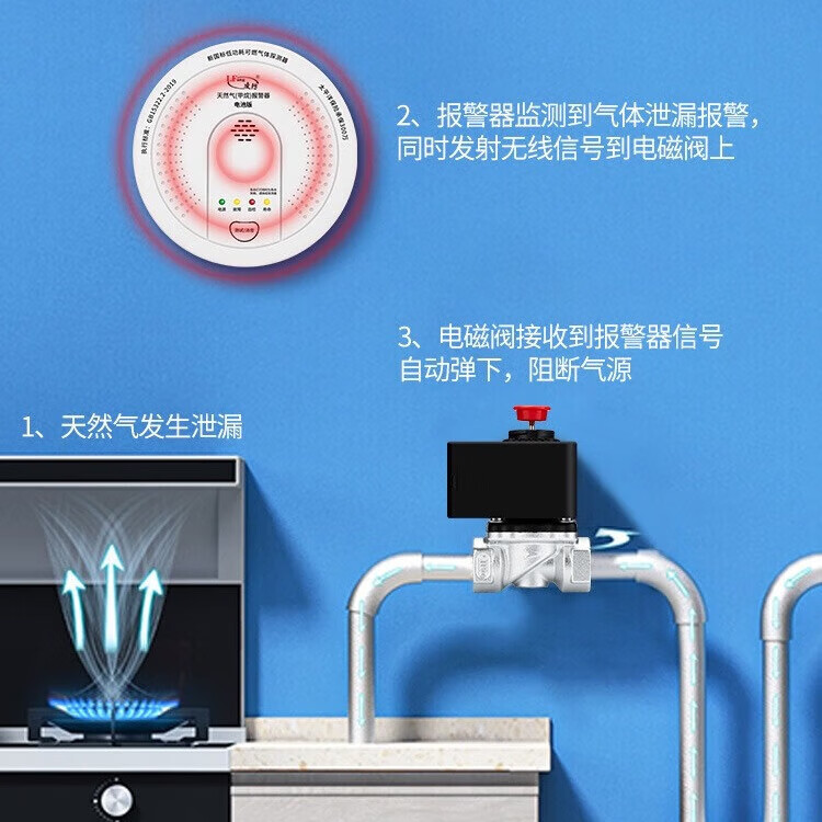凌防燃气报警器电池款天然气报警器无线家用可燃气体泄漏自动切断阀 天然气报警器+无线电磁阀