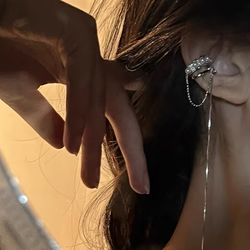 法式轻奢耳骨夹长款珍珠流苏无耳洞耳夹小众设计气质耳环高级感 珍珠