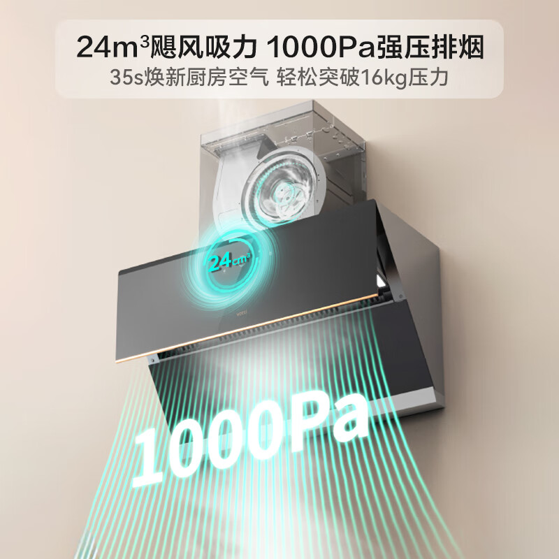 华帝（VATTI）变频大风压顶侧双吸油烟机 侧吸式家用抽油烟机 24立方大吸力 低噪静吸挥手智控自清洁 i11193
