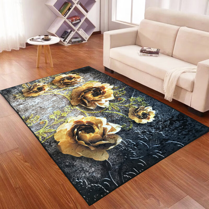 oloey新款金钻绒印花地毯客厅茶几卧室床边垫门厅定制亮面可水洗地垫