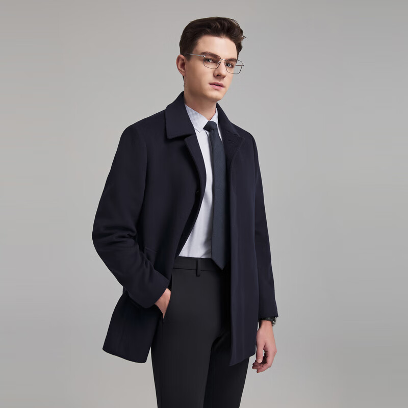 雅戈尔【羊毛混纺】外套男秋冬中长款毛呢大衣保暖舒适商务休闲亲肤 藏青 S