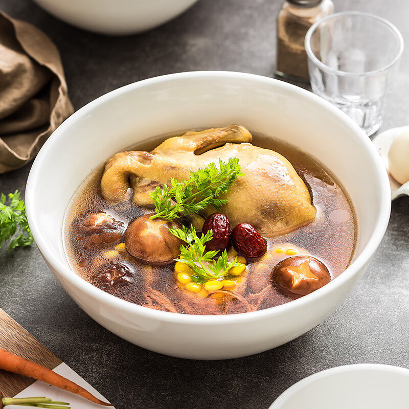 楚如超大盆碗蛋型白瓷汤碗炖鸡装汤陶瓷沙拉水煮酸菜鱼拉面凉菜碗 8.3英寸厚唇沙拉碗_1300ml