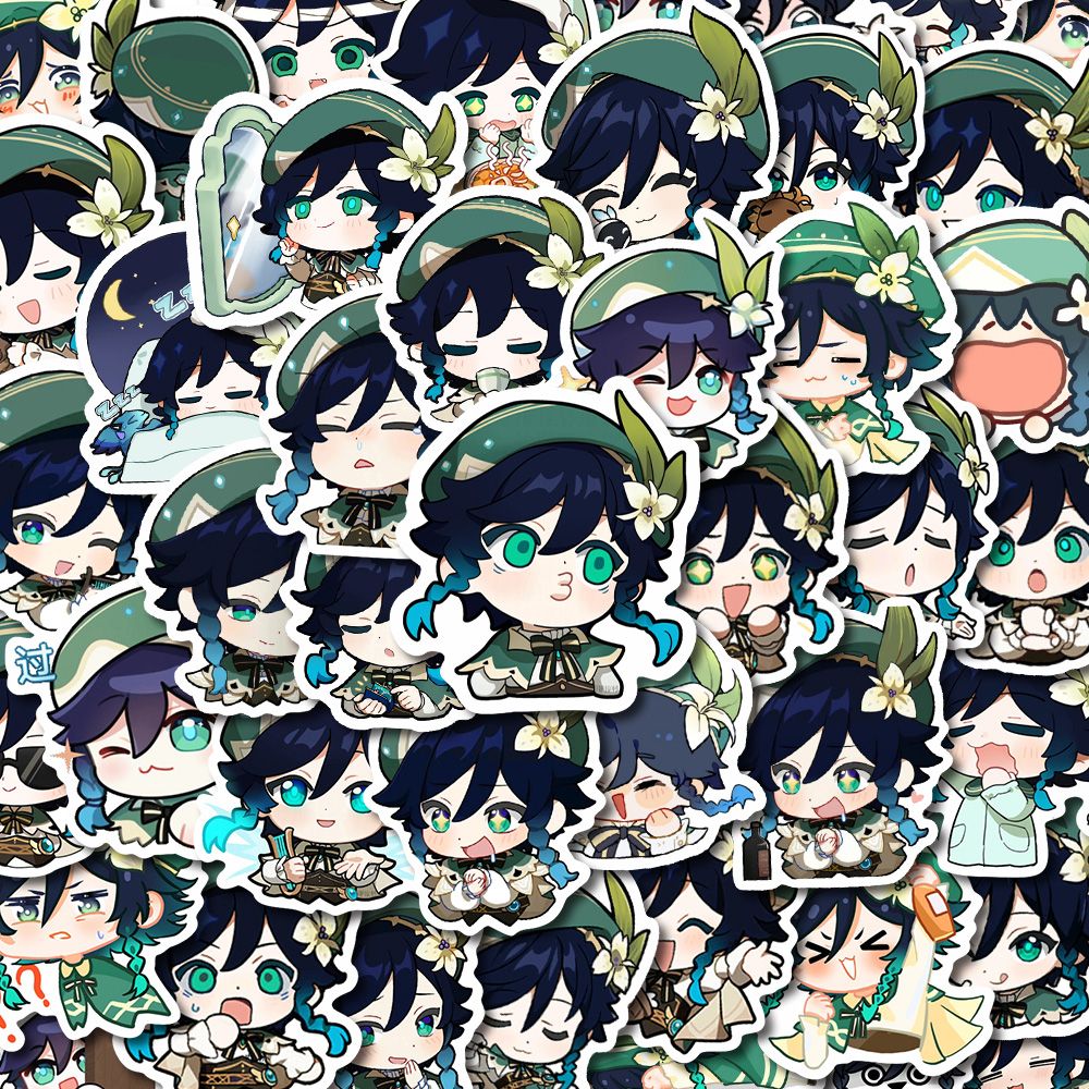 合集贴纸胡桃人物表情包笔记本电脑手机壳贴画防水手账 q版温迪58张