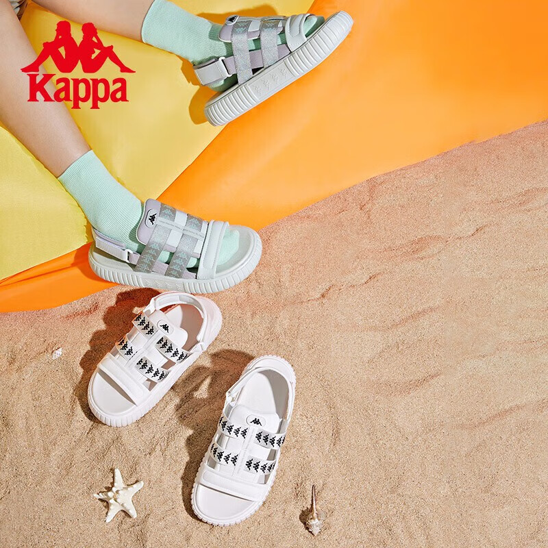 卡帕（Kappa）【预】串标凉鞋新款情侣男女夏户外沙滩鞋厚底魔术贴凉鞋 韩国白/黑色-012 35