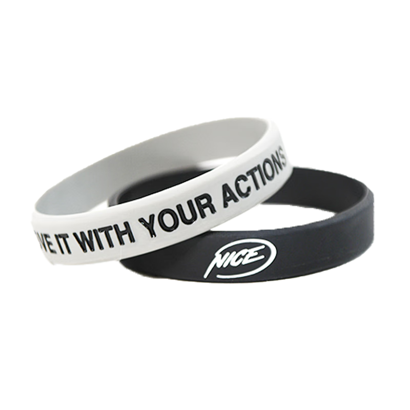nice篮球硅胶运动手环橡胶手腕腕带男女学生情侣潮牌手圈 黑灰色各一