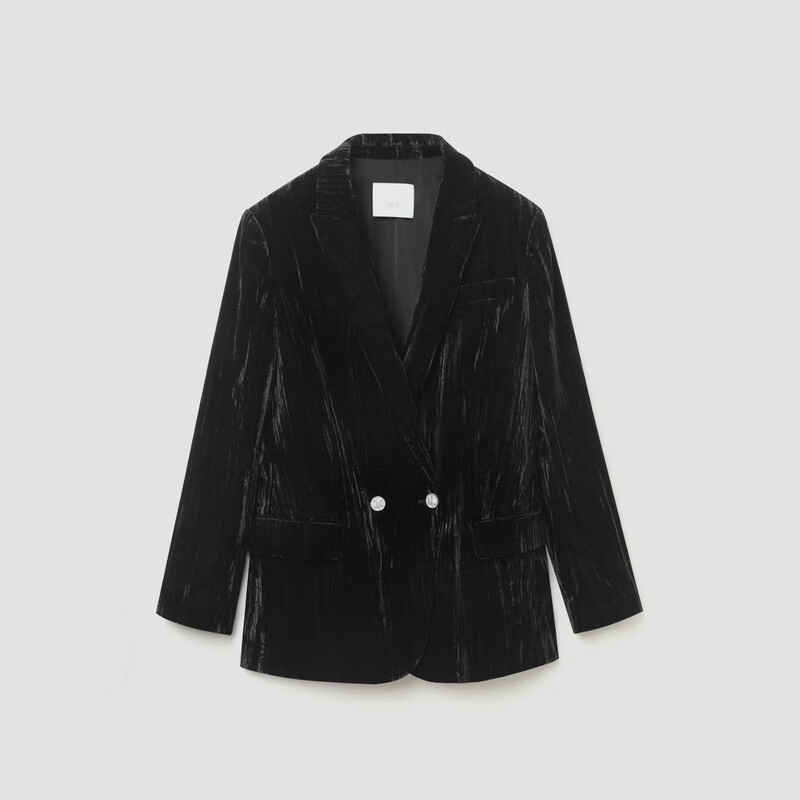 OVV【极夜丝绒】秋冬热卖女装戗驳领通勤休闲西服外套 赫本黑 M