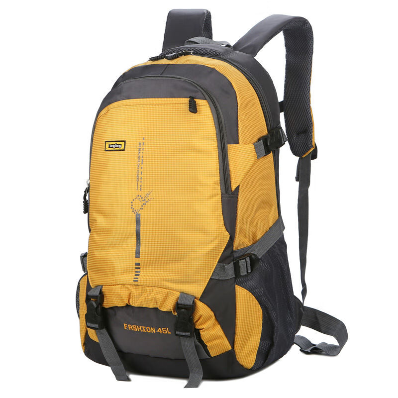万誉登山包双肩包户外超轻大容量背包男30L45L旅行登山包女运动包 黄色45升有腰带有胸扣