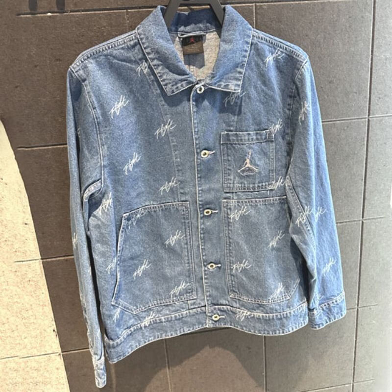 耐克(nike)外套男士2024春秋款新款运动服复古满印logo防风翻领牛仔