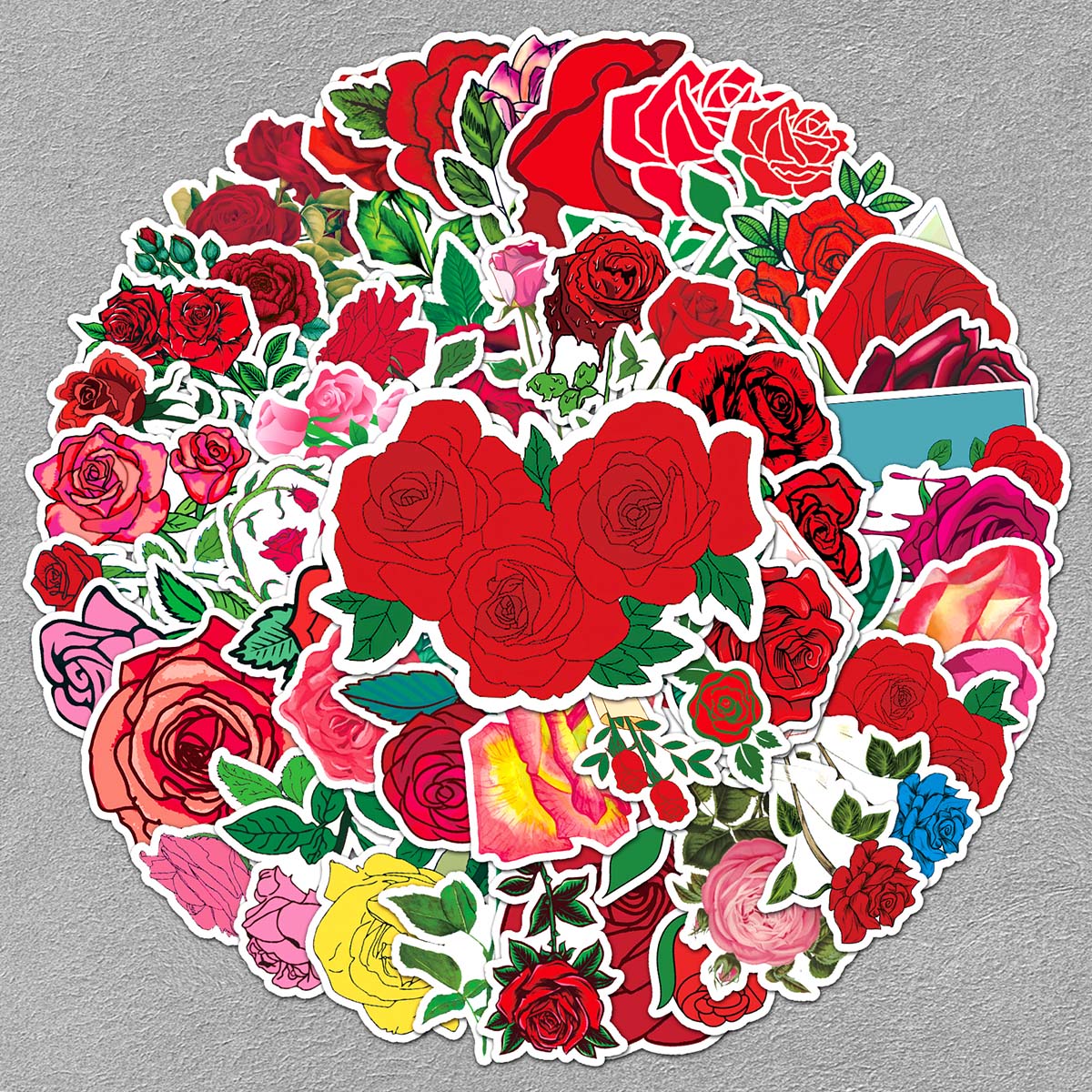 50张玫瑰花红色系贴纸复古浪漫 笔记本电脑冰箱水杯手机咕卡手帐小