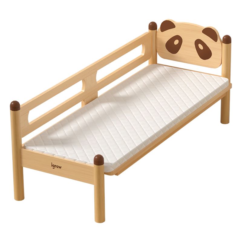 igrow 爱果乐 儿童拼接床 儿童床实木 男孩女孩床 带护栏床垫加宽婴儿床 小熊喵两面护栏+床垫