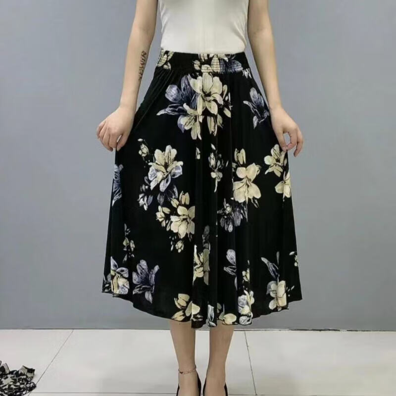 东方穗中老年半身裙夏款1525#花色冰丝大摆裙短裙女装加肥加大夏季