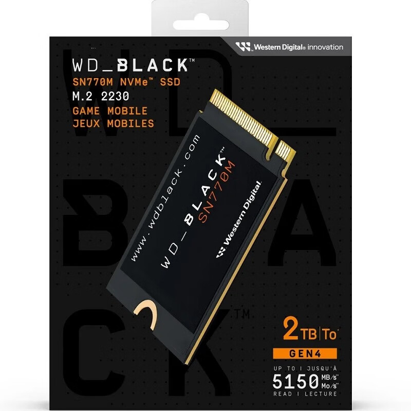 西部数据（WD）WD_BLACK 西部数据 SN770M 1T 2T 1TB 2TB Gen4 2230 SSD固态硬盘 2TB (型号WDBDNH0020BBK)