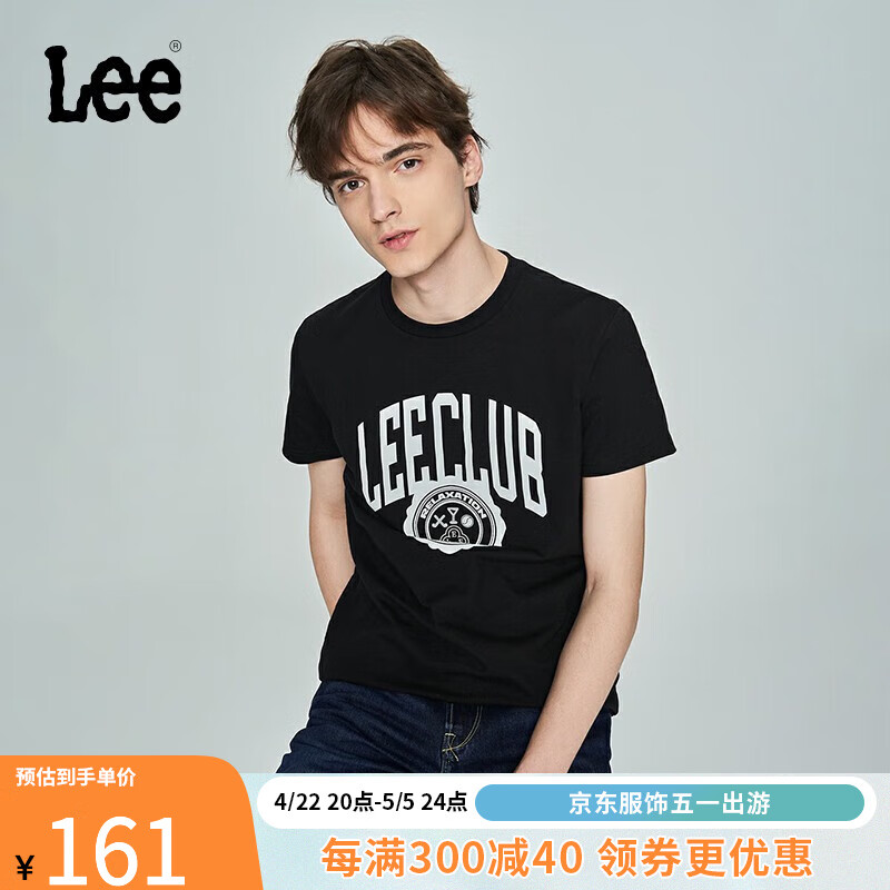 Lee商场同款标准版大logo字母印花多色男短袖T恤潮流LMT0045153RX 黑色 M