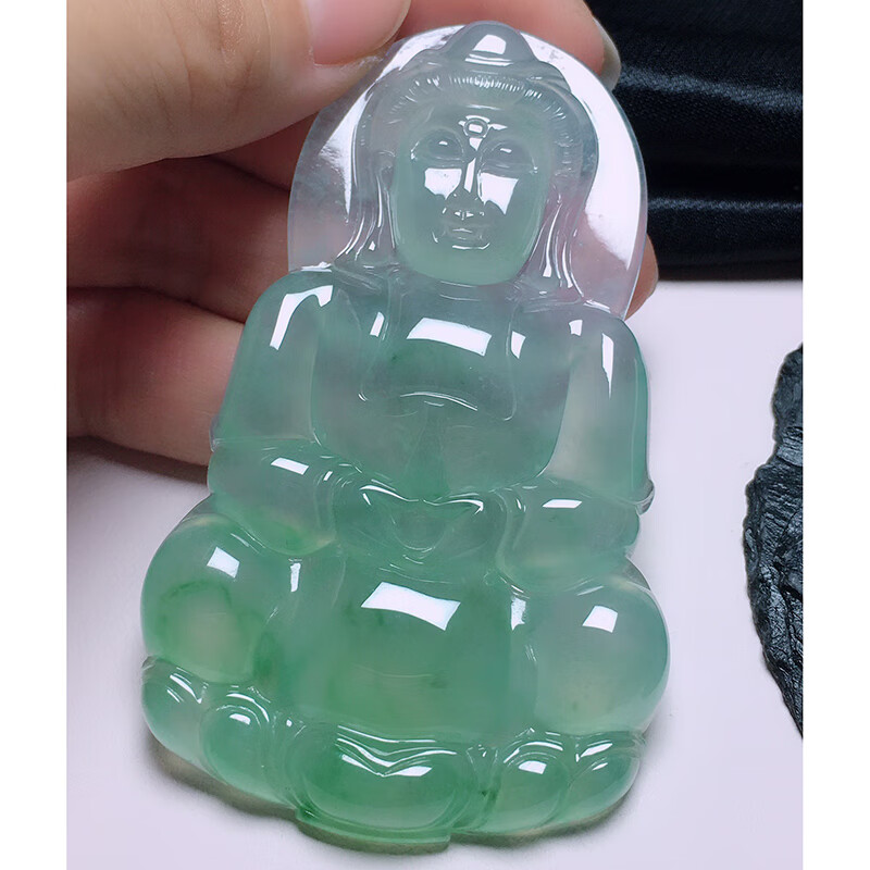 心偶玉 翡翠高冰种晴绿观音吊坠 缅甸a货翡翠送礼收藏男款尺寸75/45.